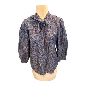 J Crew Liberty Fabric blue floral blouse with neck tie and balloon sleeves-XS